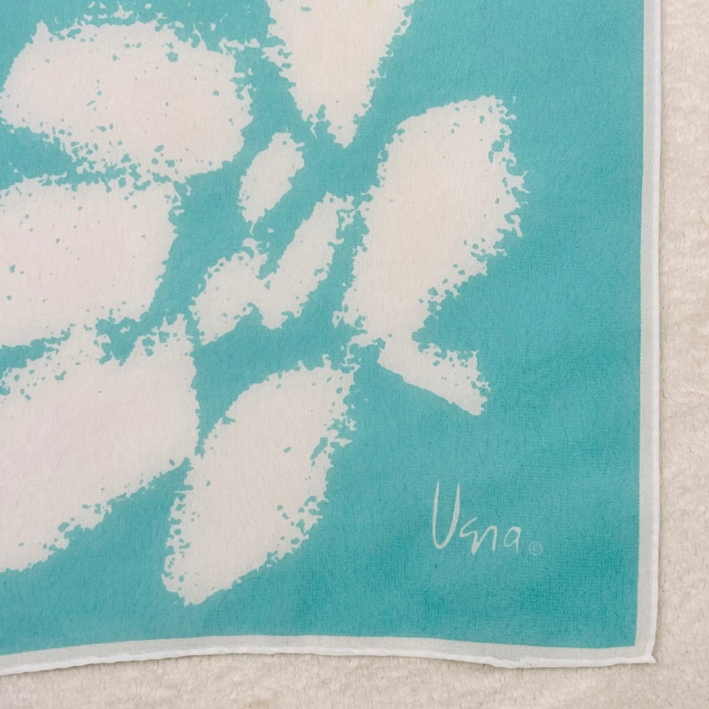 Vintage Vera Neumann Chiffon Scarf‎ Signed Green Blue Floral Print 40" x 10" - Picture 3 of 8